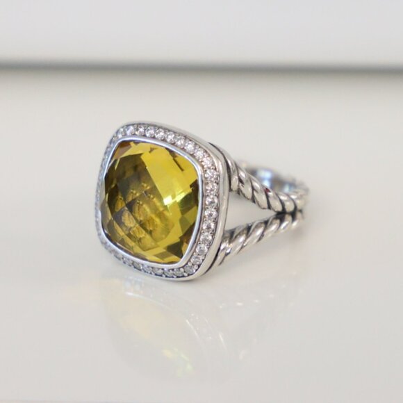 David Yurman Sterling Silver 14mm Albion Ring Lemon Citrine with Diamonds size 7 - Picture 3 of 6